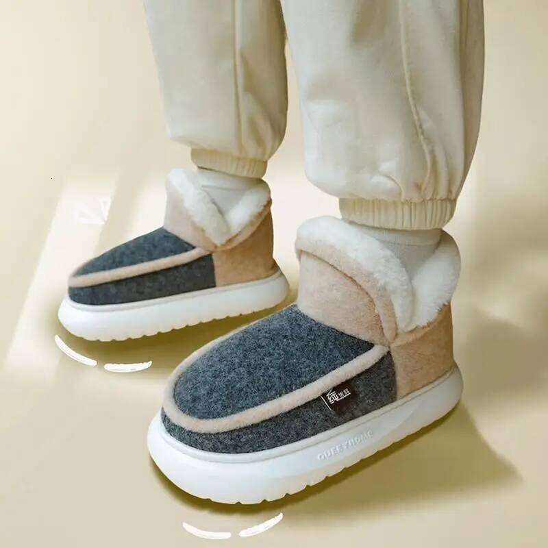 2025 New Winter Cotton Slippers Women Men Home Floor Warm Shoes Soft Plush Thick Sole Couples Indoor Street Snow Boots