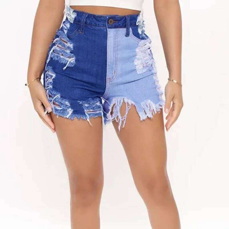 Washed Ripped Yin-Yang Color High-waisted Denim Shorts. Women's Summer Street Fashion Personality Hot Girl Casual Short Jeans XJ260305
