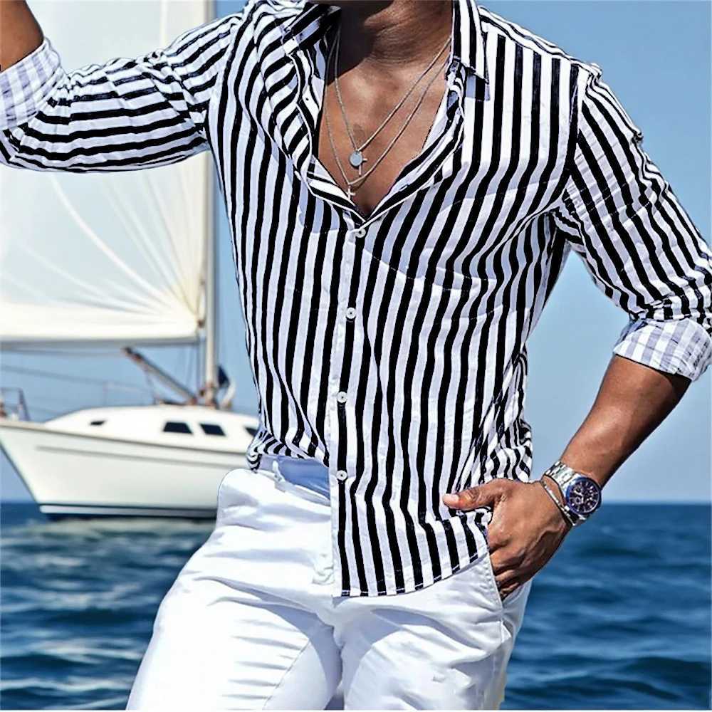 17 colors 2025 new mens long-sleeved striped shirts casual comfortable clothing handsome popular comfortable mens tops M260305