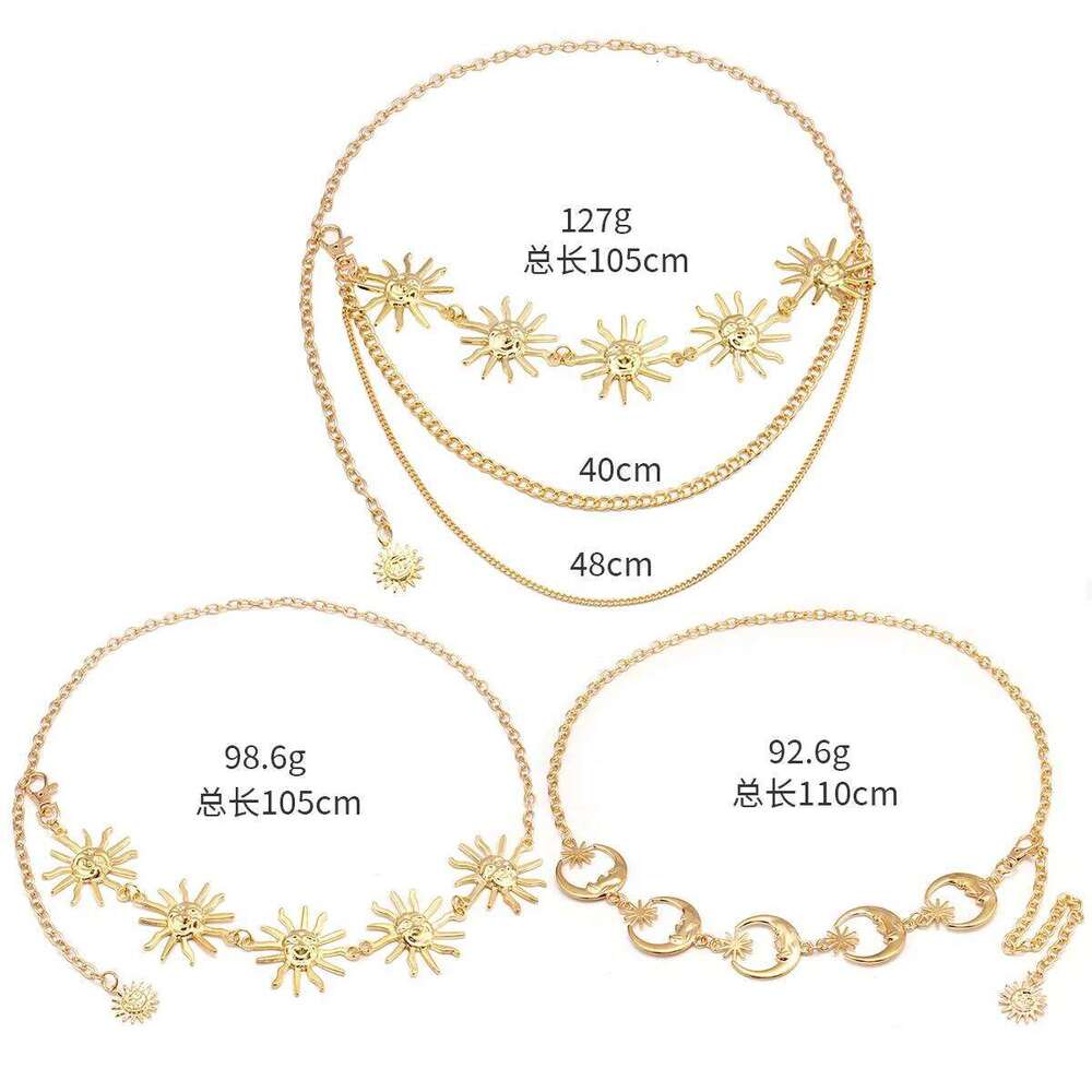 Multilayer Punk Gothic Moon Sun Metal Waist Belts for Women Dress Body Chain Jewelry S260304