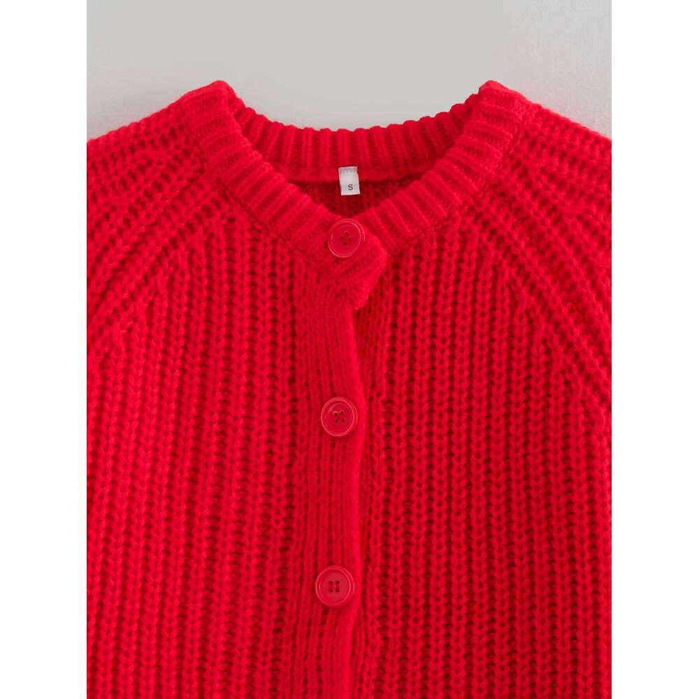 Women O-neck Single Breasted Cardigan Knitted Coat 2025 Autumn Winter Casual Long Sleeve Red Warm Sweater Tops Clothes XJ260305