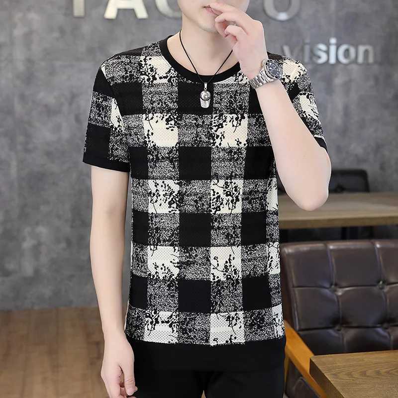 Plaid Letter Print Short Sleeve Mens T Shirts Designer Tees Round Neck Oversized Tops Men Oversize Fashion T-Shirts Tops M260305
