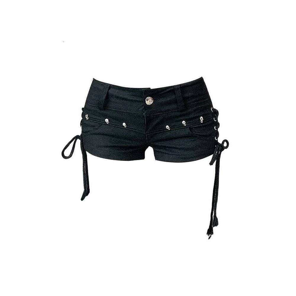 Y2K Vintage Gothic Denim Shorts Women Black Korean Low Waist Aesthetic Cowboy Short Pants Summer Clothes XJ260305