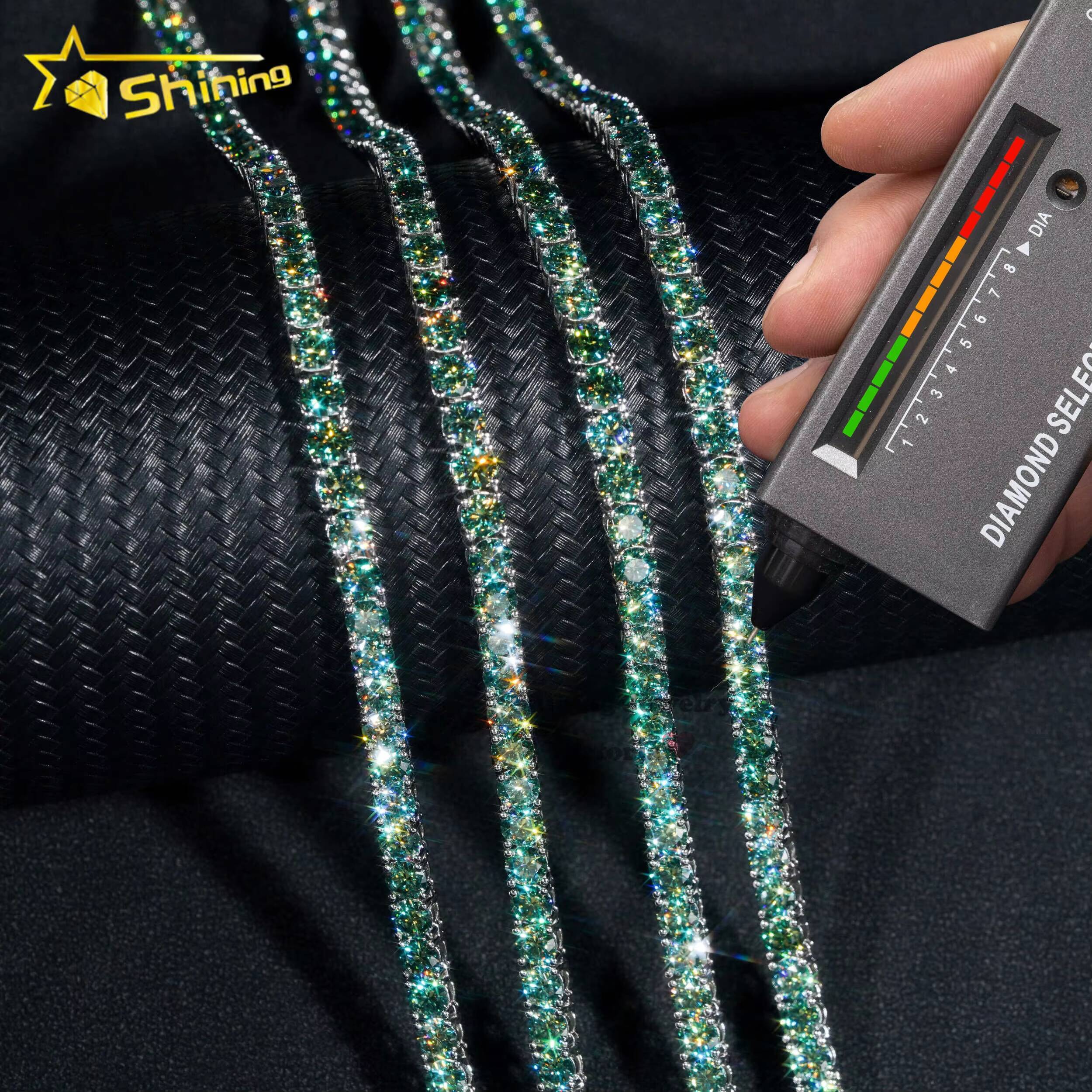 Pass Diamond Tester Fashion Jewelry 14k Gold Necklace 925 Sterling Silver Green Blue Colour Vvs Moissanite Diamond Tennis Chain