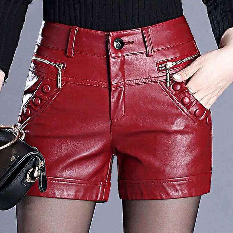 Leather Autumn Winter PU Sexy Casual Straight Slim High Waist Short Women Shorts Large Size XJ260305