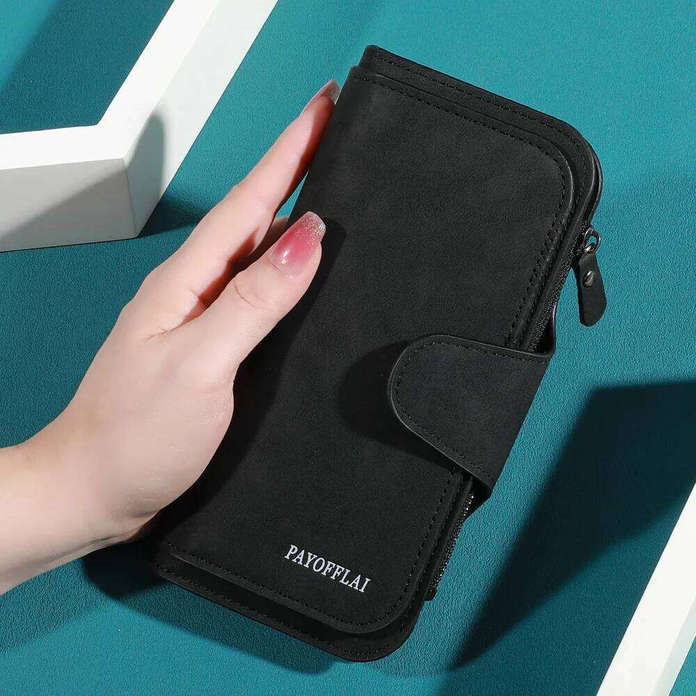 Ladies' long wallet mobile phone - large capacity three fold design, with multiple card slots and zippered coin pockets C260304