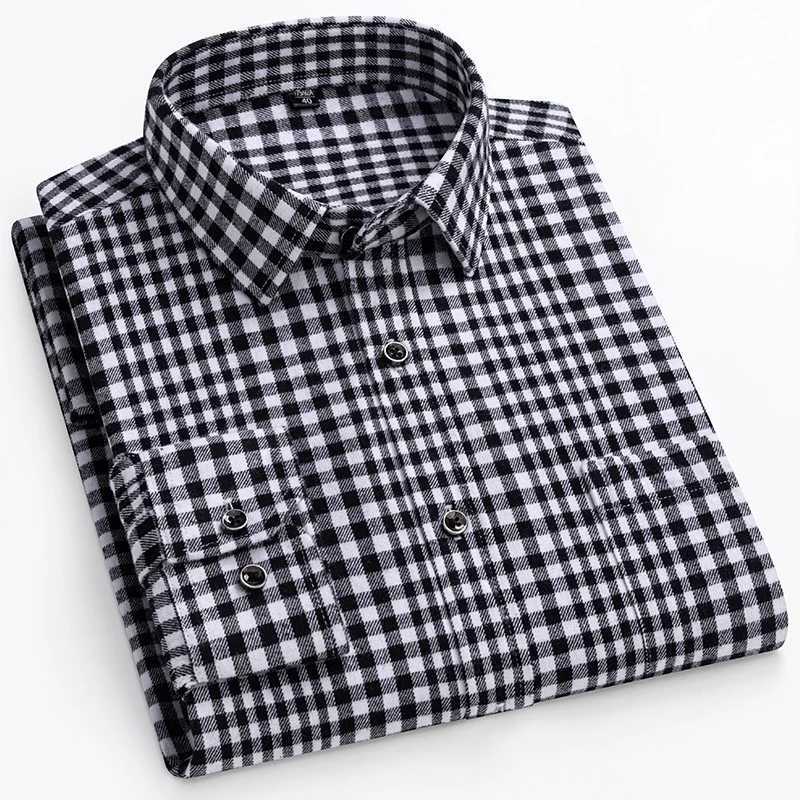 New Plaid Flannel Shirts For Men Long Sleeve 100Cotton Fashion Casual Soft Standard-Fit Man Blouse Clothes Oversize 6XL 7XL 8XL M260305