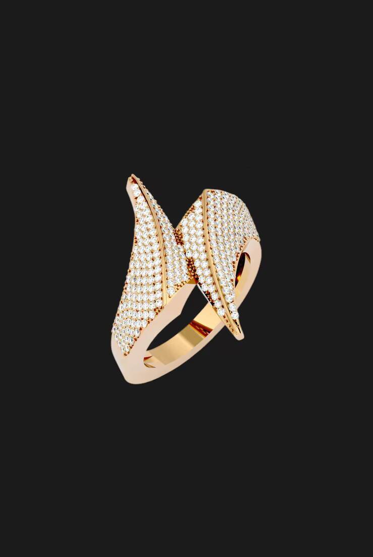 Twisted crossover moissanite band ring in polished silver tone crafted for elegant modern stylish hip hop jewellery wear
