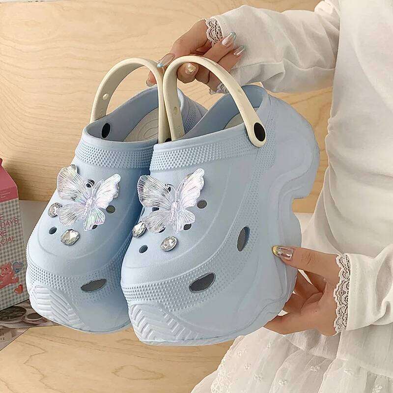 Cute DIY Butterfly Fashion Clogs Women Summer Platform Shoes Soft EVA 2 Way Wear Sandals For Female Indoor Street Slippers