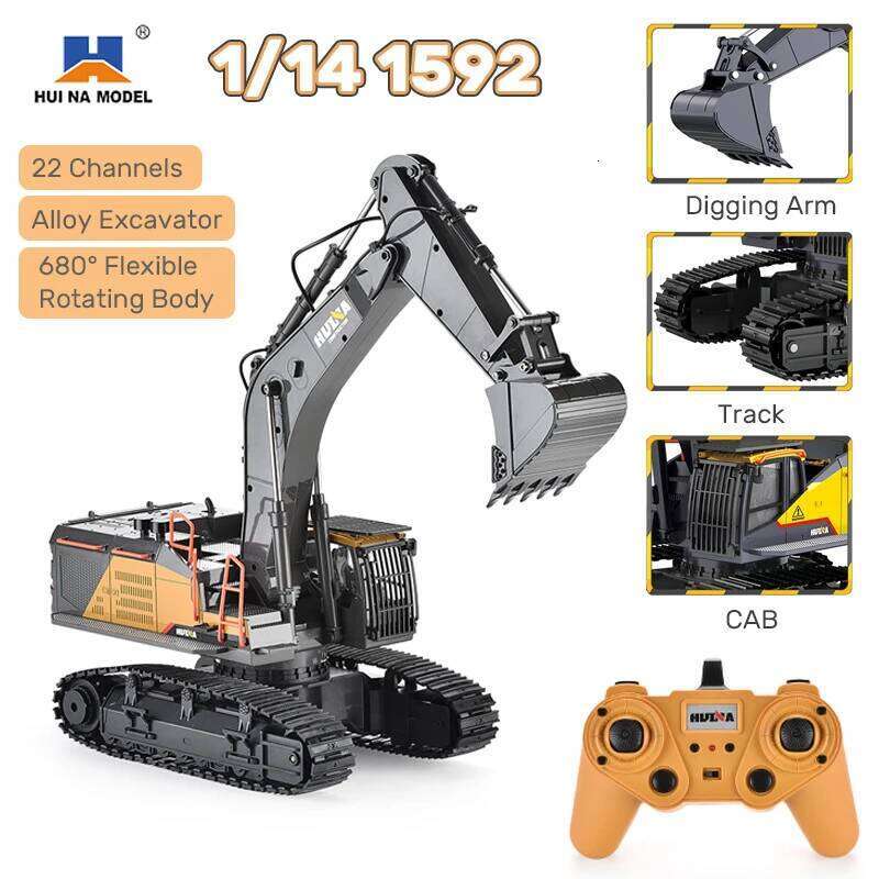 HUINA 1592 RC Excavator 1:14 Scale 22 Channels 2.4G Semi-Alloy Remote control Engineering Crawler Tractor Children's Gift Z260304
