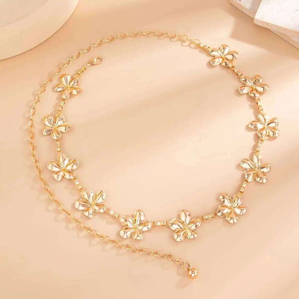 KunJoe Elegant Gold Color Flower Belt Belly for Women Summer Beach Sexy Adjustable Waist Chain Bikini Body Jewelry New S260304