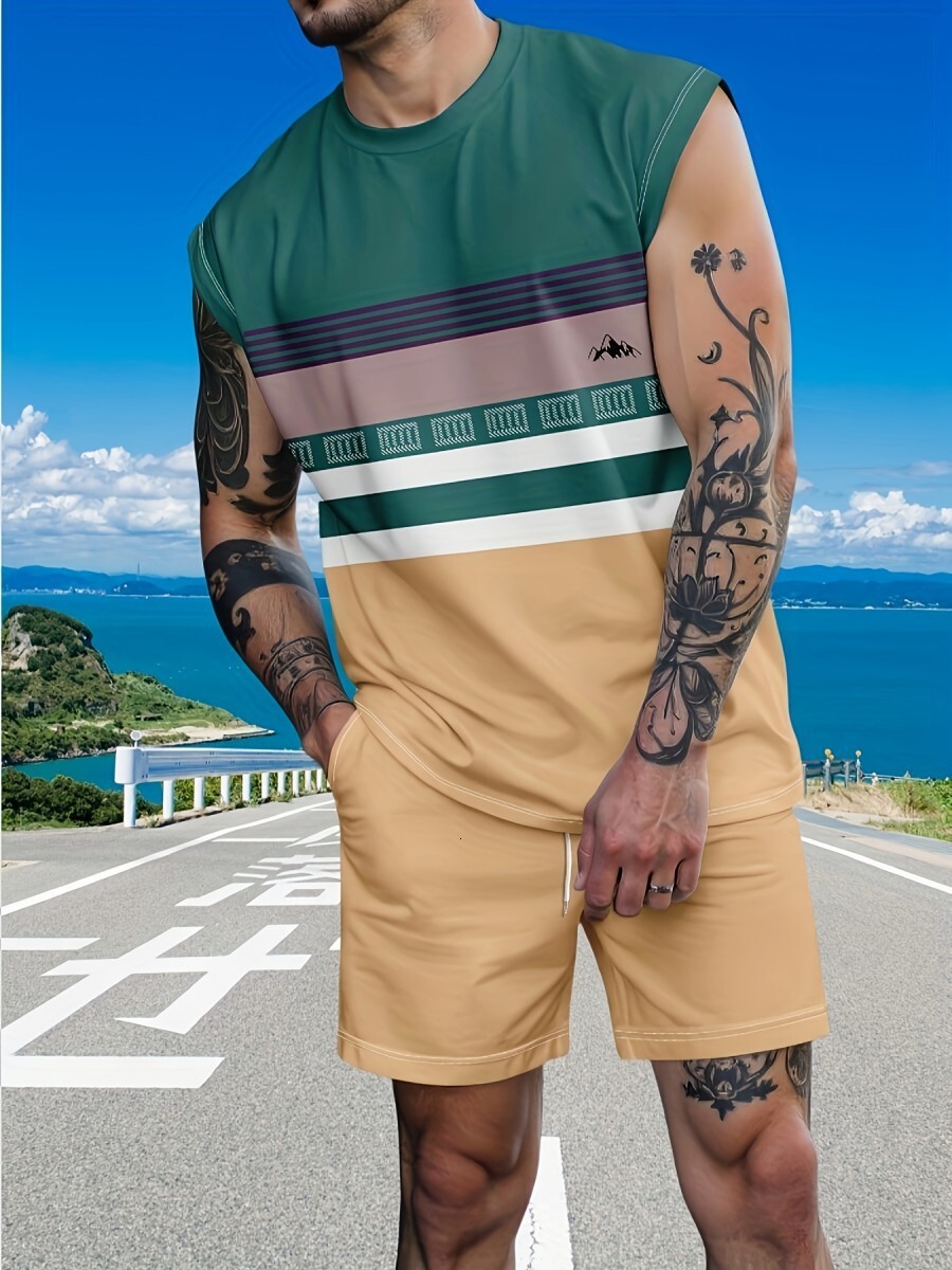 New Brand Men's Suit European And American Fashion T Shirt Vest Letter Printed Shorts Summer Street Style Loose Casual Sports Suit Apparel Fashio