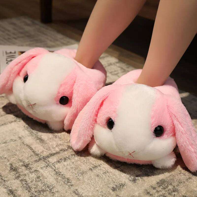 Funny Slippers Women Cute Rabbit Husky Shoes Indoor Home Warm Plush Soft Sole Girl Cartoon Hamster Flurry Winter Footwear