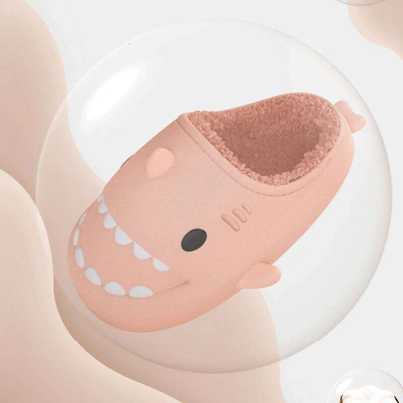 KIDMI Plush Lining For Women Men Cartoon Shark Slip On Cotton Slides Waterproof Thick Bottom Fuzzy Cozy Warm Slippers