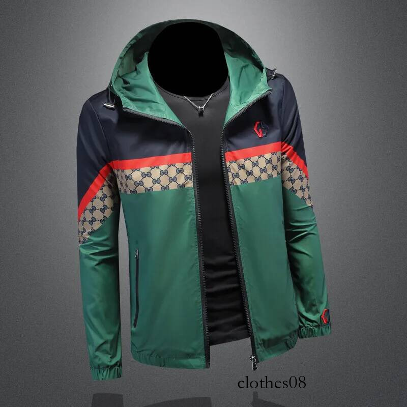 Trendy Letter Print Patchwork Color Hooded Jaet Men's Spring New High End Lightweight Polyester Slim Fit Long Sve Zipper
