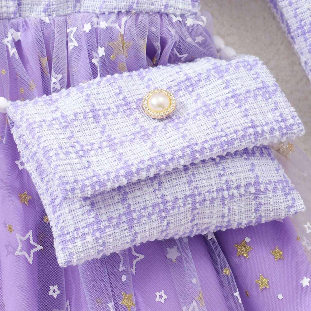 New Autumn Winter Dress for Kids Girl Clothes Children Party Dresses Purple Plaid Long Sleeve Button Outfit 8-12 Years Old Z260304