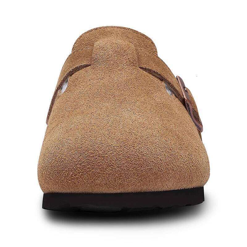 Kidmi Women's Slippers with Adjustable Metal Buckle Fashion Fur Lined Suede Clogs Cork Footbed Mules Slip On Winter Potato Shoes