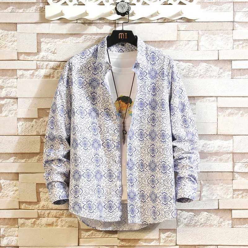Mens Casual Fashion Multicolor Floral Long Sleeve Plus Size Shirt Shirt Size M-6XL M260305