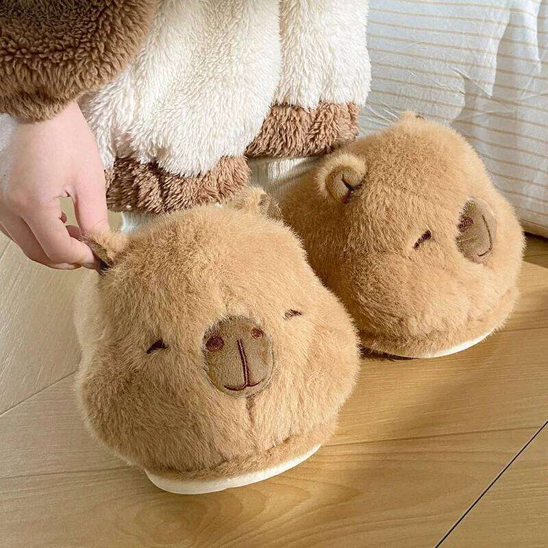 Women Indoor Fluffy Slippers Cute Cartoon Style Autumn Winter House Shoes Warm Plush Anti-slip Female Home Floor Cotton Slides