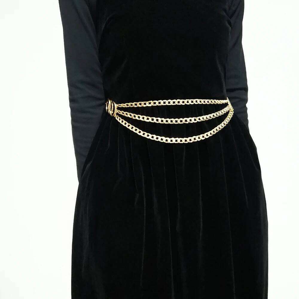 Sexy women's Three layers of metal chain personality circle hollow waist decorated with elegant banquet accessories S260304