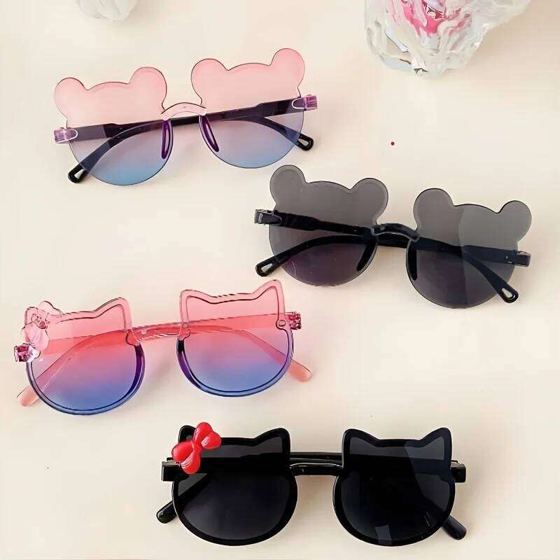 4PCS Children's Sunblock Cartoon Personality Cat Ear Decorative Girls Sunglasses Baby Sunshade Mirror Z260304