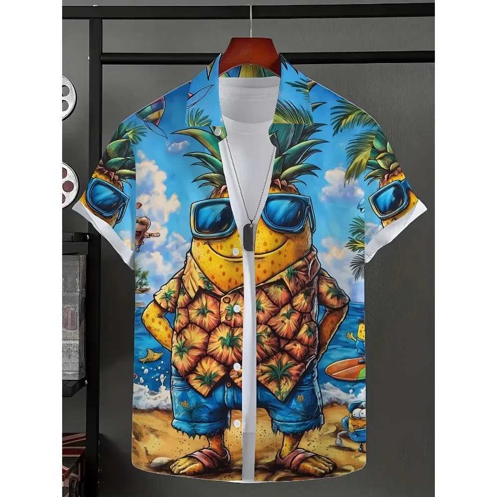 Pineapple 3D Print Sport Men Women Vacation Hawaiian Shirt Outdoor Casual Loose Comfort Trendy Fun Beach Short-sleeve Top Summer M260305