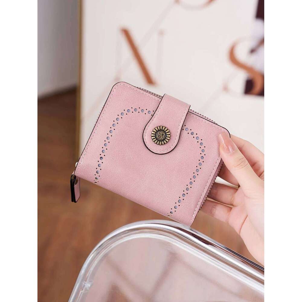 Retro hollow fold women's fashionable multifunctional short wallet zipper card holder portable business casual clutch bag C260304