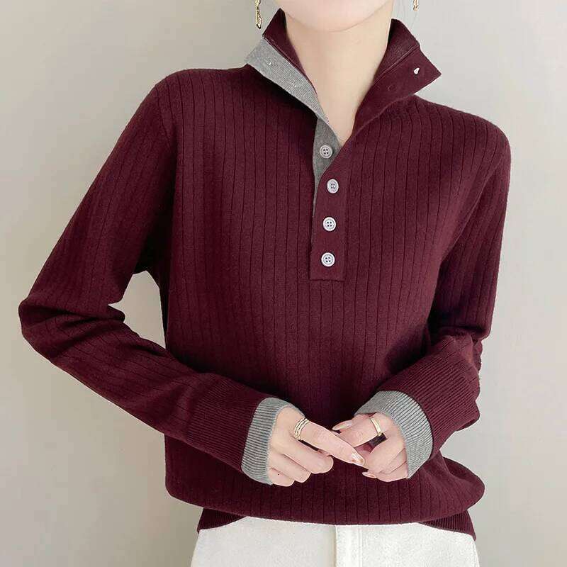 Women Vintage Long Sleeve Sweaters Autumn/Winter Buttons Turtleneck Pullover Fashion Trends Soft and Comfortable Knitwear Tops XJ260305