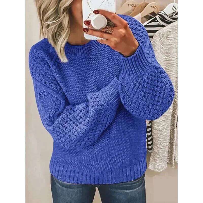 Women Sweaters Solid Knit Thick Splice Pullovers Sweater Full Sleeve Regular Vintage Elegant Lady Casual Winter Streetwear XJ260305