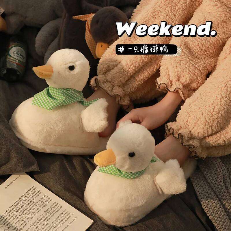 Cute Duck Cotton for Women Cartoon Non-Slip Home Fur Slippers Comfortable Autumn Winter Women's Indoor Shoes
