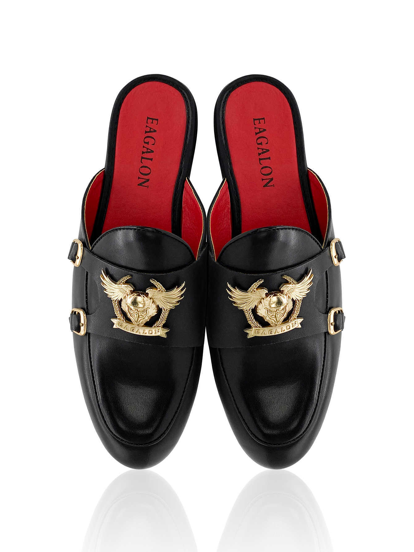 Dress Shoes Shallow Flat-bottomed Cut Shoes Sandals Mid Black And Red Men Shoes Leather Slippers Red Bottom Flat-bottomed Heels