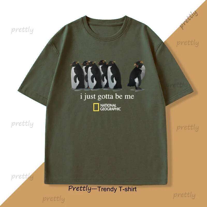 I Just Gotta Be Me Penguin T-Shirt Novelty Graphic Round Neck Loose Breathable Tshirt for Men Women Basic Tee H260304 - view 3