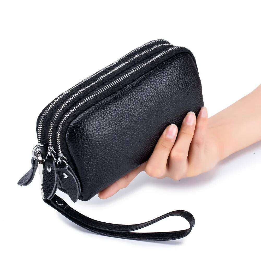 Women Long Wallet Genuine Leather 3-Layer Zipper Purse Large Capacity Wristlet Clutch Wallets Phone Bag Money Purses C260304