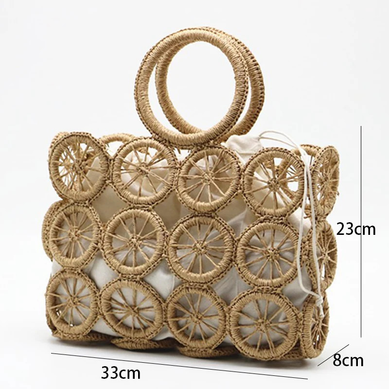 Fashion Rattan Hollow Straw Bags Wicker Woven Women Handmade Handbags Summer Beach Travel Shoulder Bags Casual Lady Bali Purses 260303