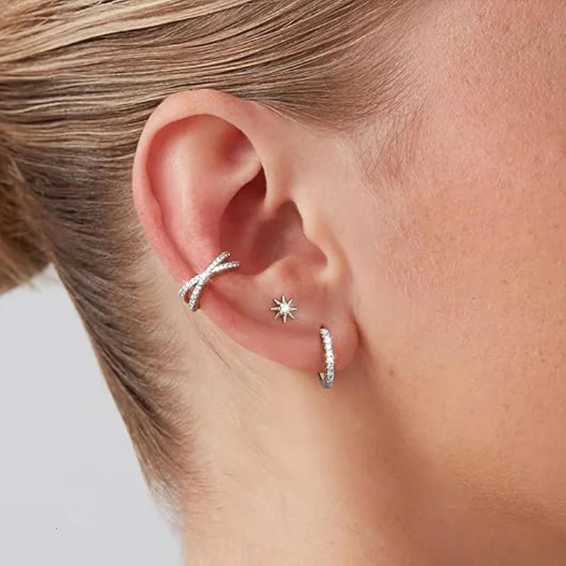 S925 Sterling Silver Non Piercing Cuff Earrings for Women Gifts 5A Cubic Zirconia Clip On Cartilage Helix Conch Earrings 260303