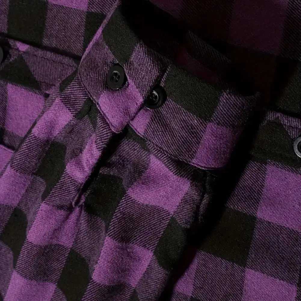 Fall Spring Men Hooded Shirt Color Matching Plaid Print Single-breasted Male Shirt Coat Casual Drawstring Long Sleeves Outerwear M260305