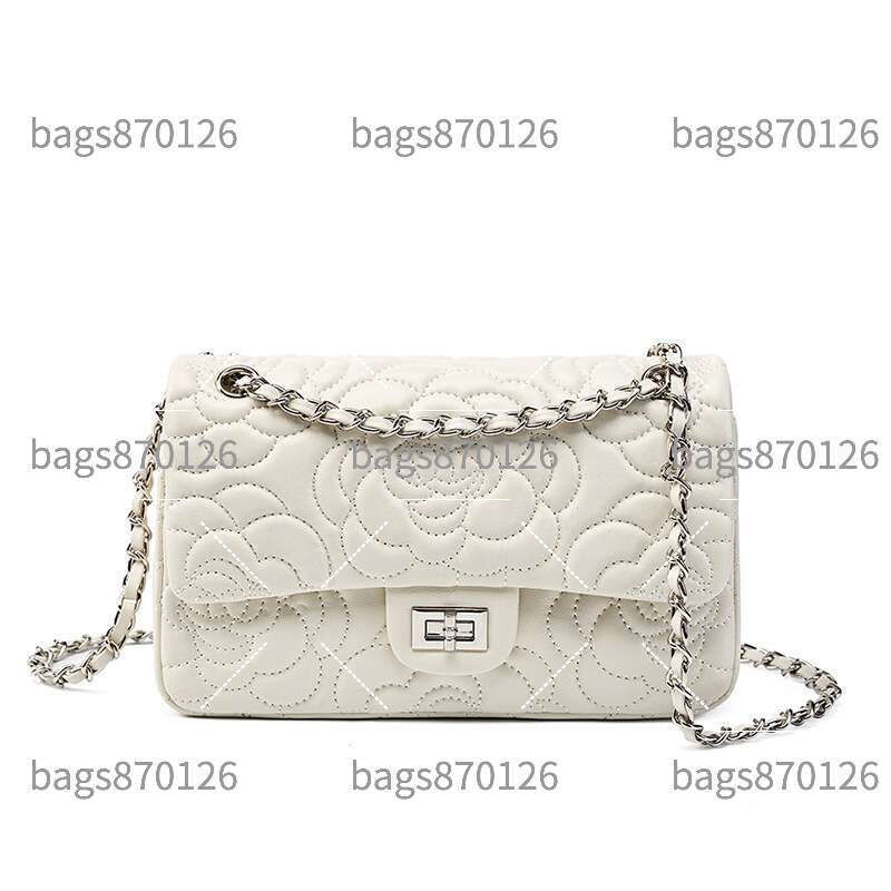Camellia Classic Embroidery Women Shoulder Bag 26cm Leather Rib Check Gold Hardware Metal Buckle Matelasse Chain Luxury PIERRELOUES