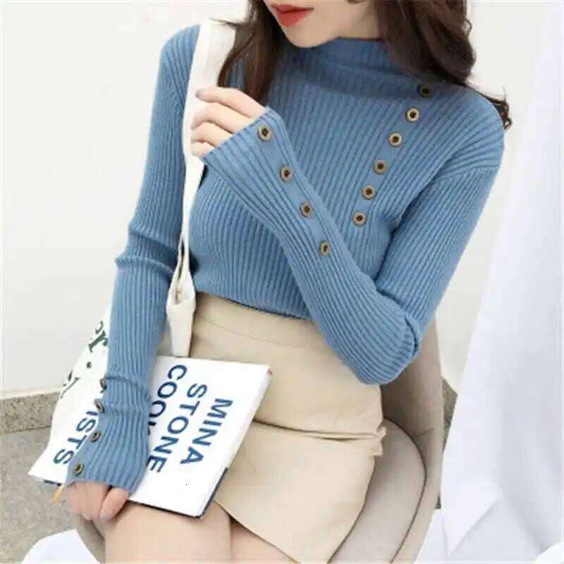 Long Sleeve Black Knitted Pullovers Fashion Mock Neck Knit Sweater Pullover Tops Women Clothing 2025 Q1662 XJ260305
