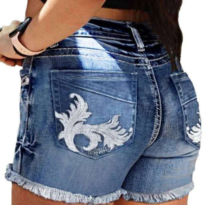 Fashionable Embroidered Design Denim Shorts. European and American New Loose High-waisted Fringed Shorts for Women in Summer XJ260305