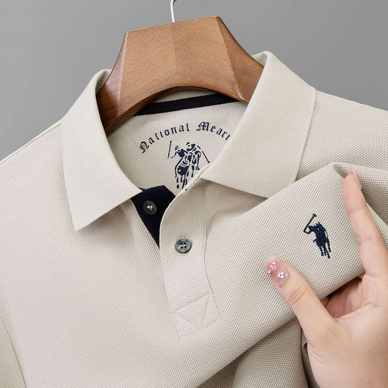 POLO Pure Cotton Embroidery Skin-Friendly Breathable Men's Spring And Autumn Turn-Down Collar High-End Clean Version Business Long Sleeve Shirt