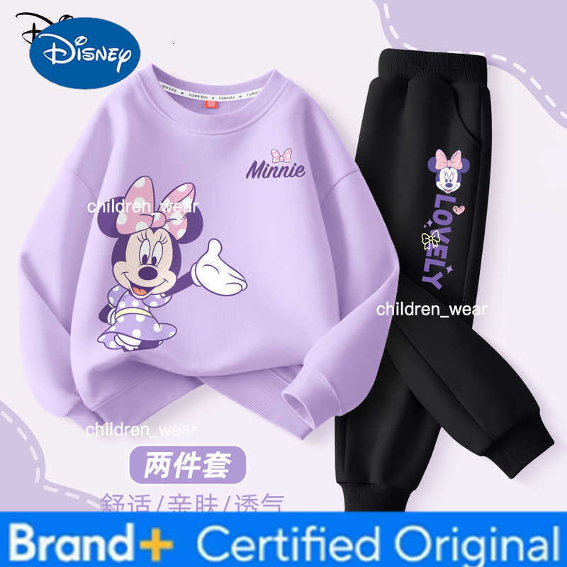 Disney Autumn Baby Girls Minnie Printed Clothes Set Kid Girl Sweatshirts Pullover Top and Pants 2pcs Suit Children Tracksuits H260305