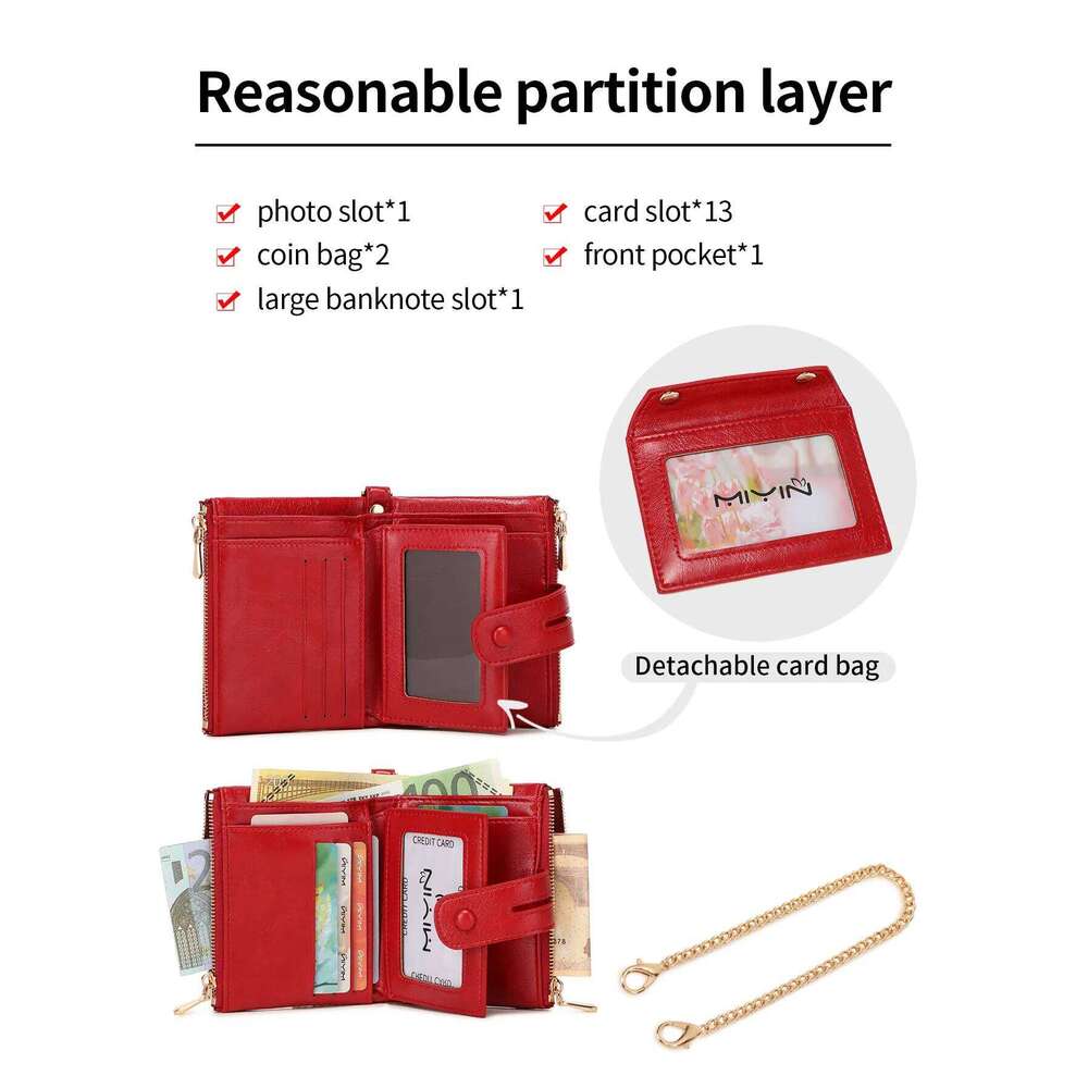 New Women's High Quality PU Leather Short Card Seat with Chain Large Capacity Three Layer Zero Wallet Retro Women'sWallet C260304