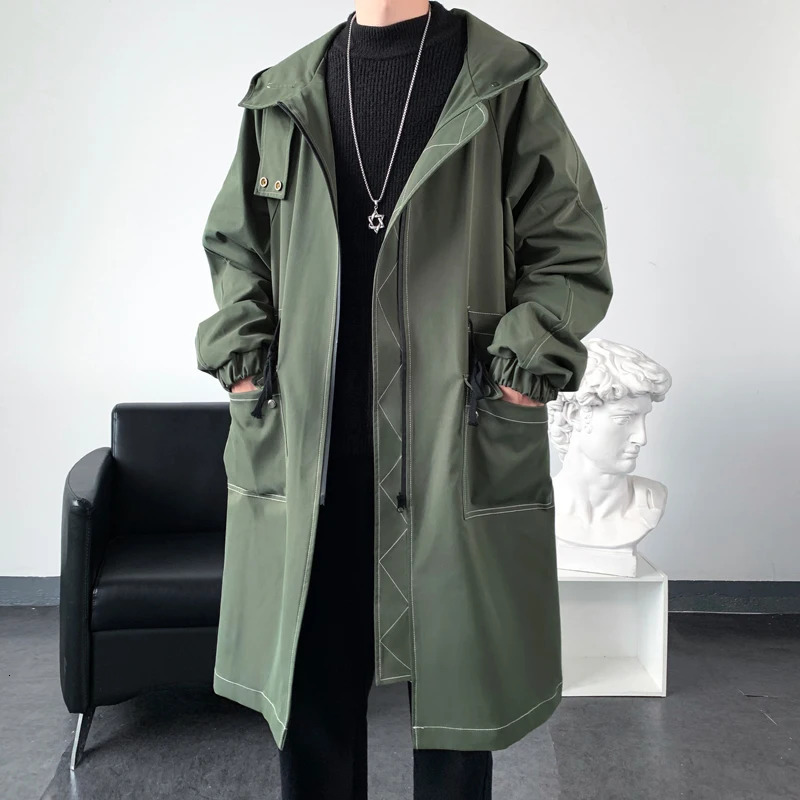 Autumn Men Korean Style Trench Fashion Solid Color Casual Long Coat Male Streetwear Loose Windbreaker Fleece Overcoat 260302