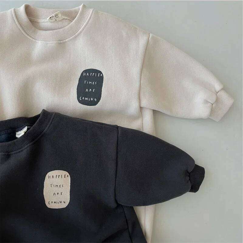 4248D Newborn Jumpsuit Autumn Winter Plus Velvet Boy's One Piece Thick Warm Simple Casual Girl's Climbing Clothes Z260304
