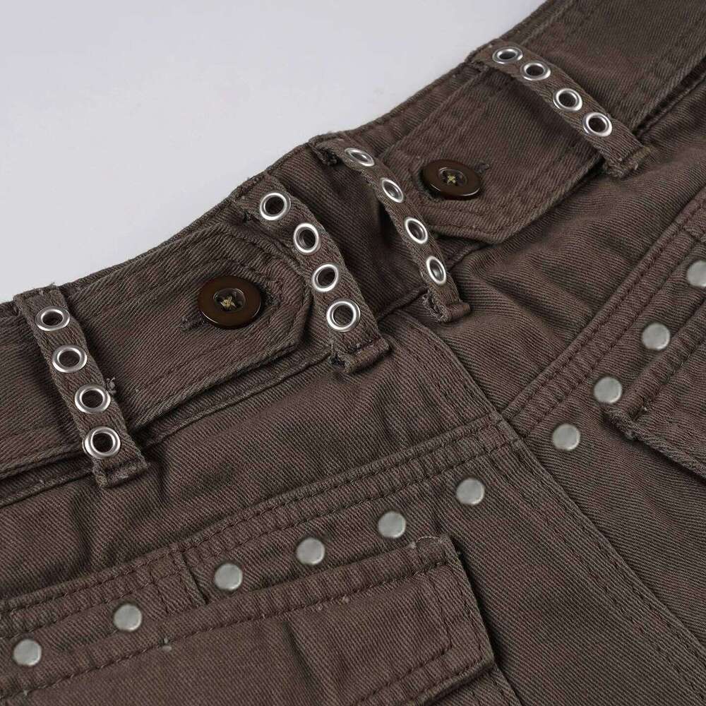 Brown Low-rise Y2k Denim Shorts Women Spice Girl Corns Pocket Overalls Summer New Hot Pants XJ260305