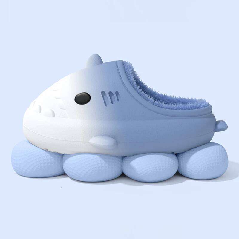 KIDMI Gradient Shark Furry For Men Women Plush Lining Bag Heel Slides EVA Linght Warm Indoor Cotton Slippers