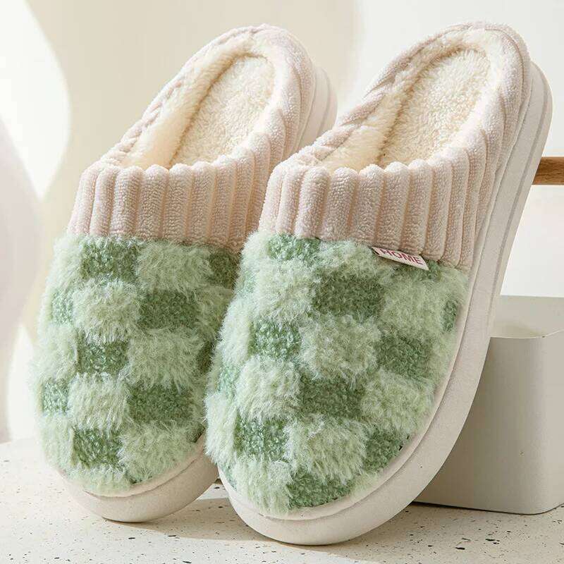 Kidmi Winter Women's Cotton Home PVC Warm and Anti-slip Ladies Shoes Comfortable Beathable Durable Thick Plush Slippers
