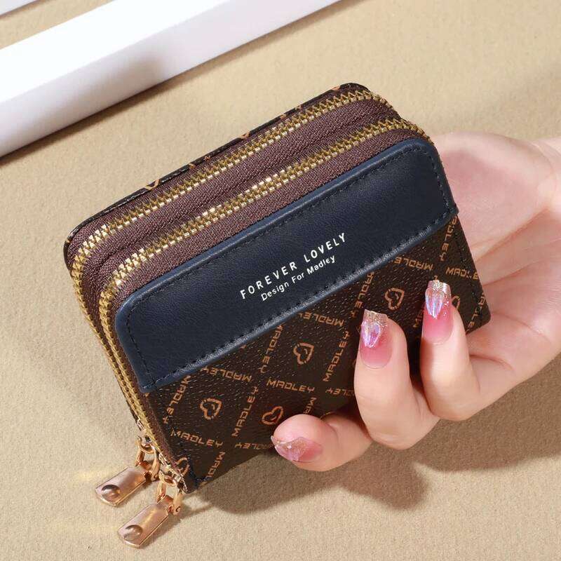 RFID Protection Mini Wallet - Chic Faux Leather with Double Zipper, Multiple Card Slots & Slip Pocket, Compact Classic Clutch C260304