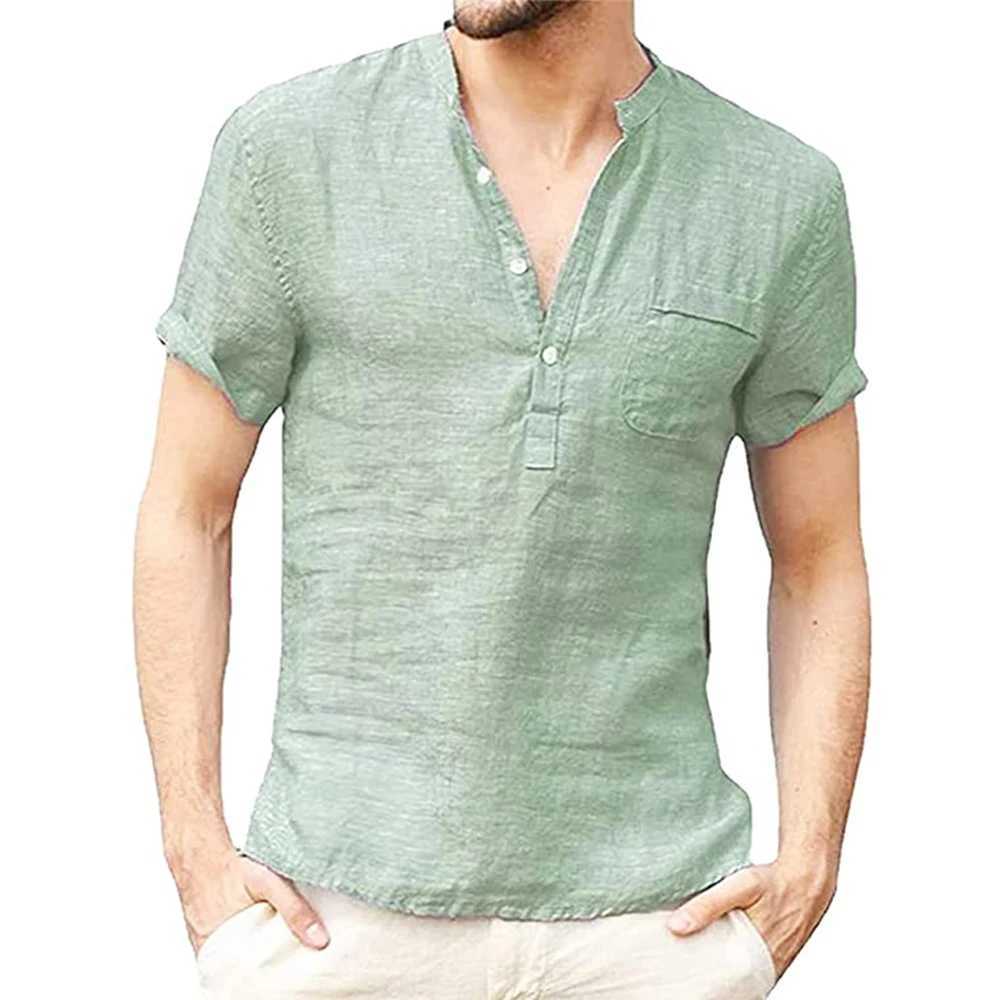 Summer New Mens Short-Sleeved T-shirt Cotton and Linen Led Casual Mens T-shirt Shirt Male Breathable S-3XL M260305