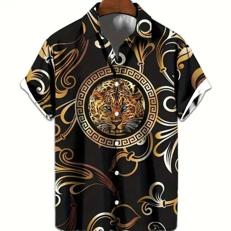 Retro mens short sleeved shirt with luxurious gold Baroque chain pattern suitable for summer banquet street wear M260305